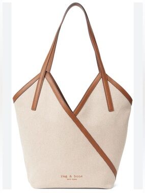 NWOT rag & bone Cream Canvas Tote with Brown Leather Trim